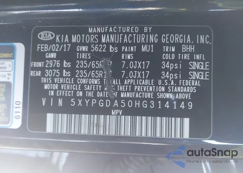 2017 Kia Sorento 3.3L Lx from USA, damaged, VIN 5XYPGDA50HG314149
